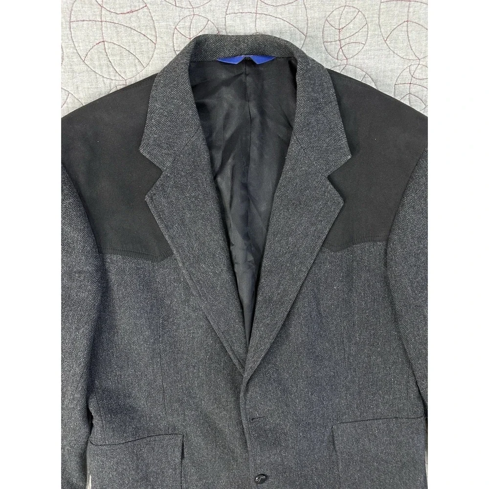 VTG Pendleton Western Suede Yoke Elbow Patches Wool Blazer Herringbone / 44 Long